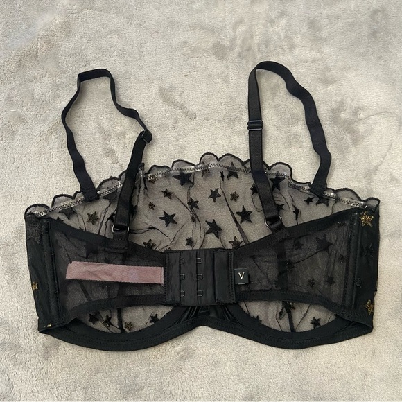 New! Victorias Secret black metallic star pattern mesh lace bra 10356 - Picture 5 of 6